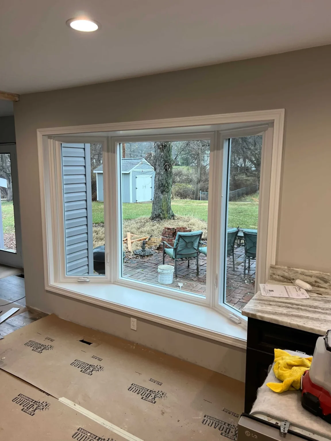 white bay window from inside house