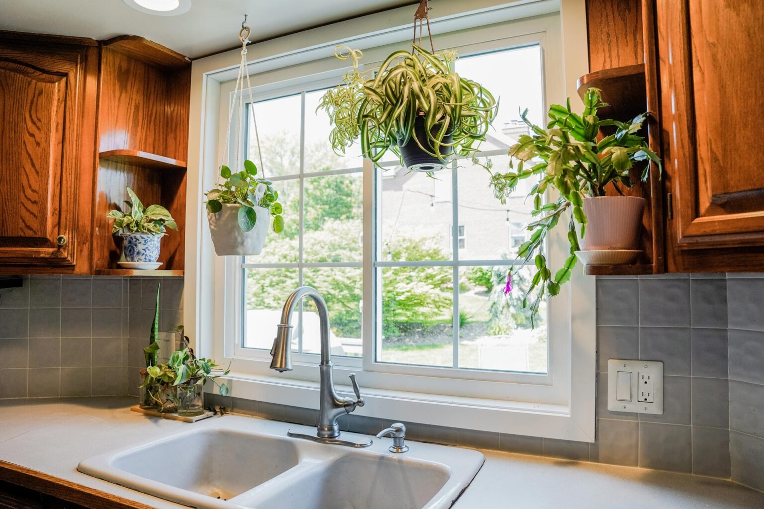 brown wood window from kitchen