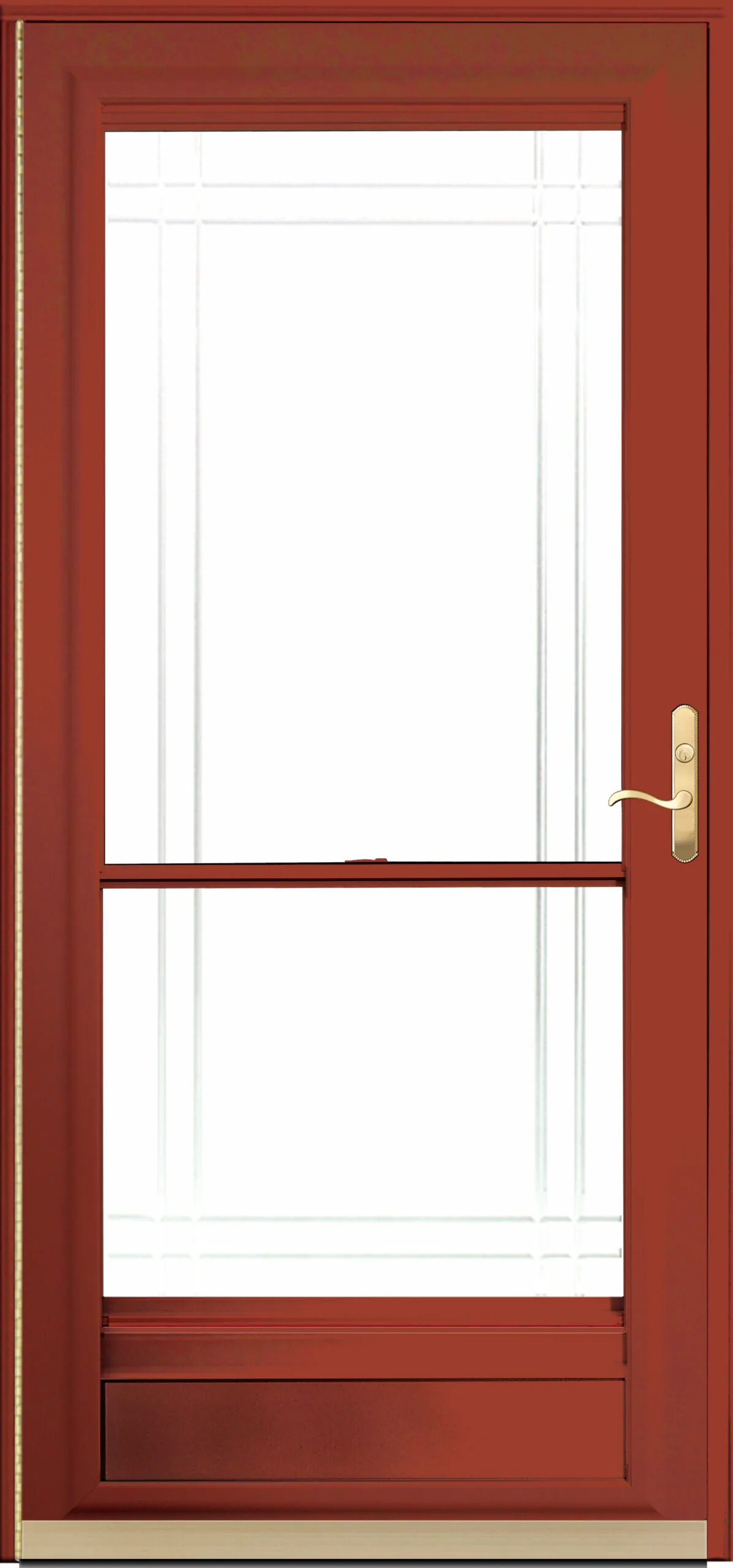 reddish storm door